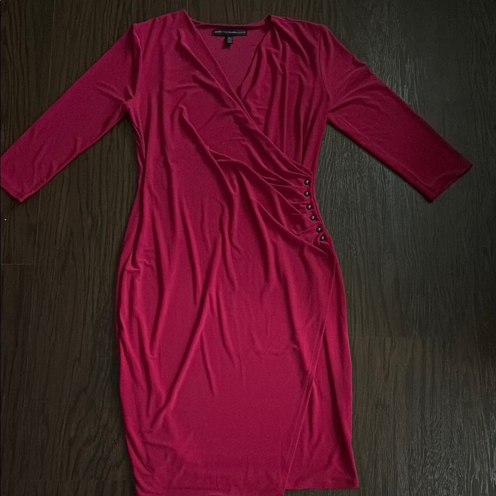 White House Black Market Pink Wrap Dress V-Neck 3/4 Sleeves
